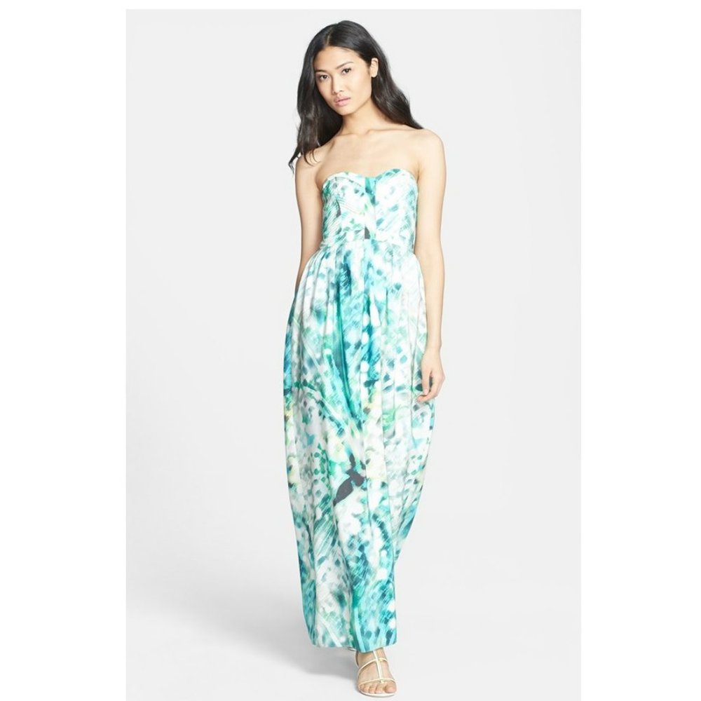 Parker 'Bayou' Strapless Silk Maxi Dress-Size Lage